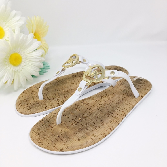 Michael Kors Shoes - Michael Kors MK Charm Jelly White/Gold Flip Flops